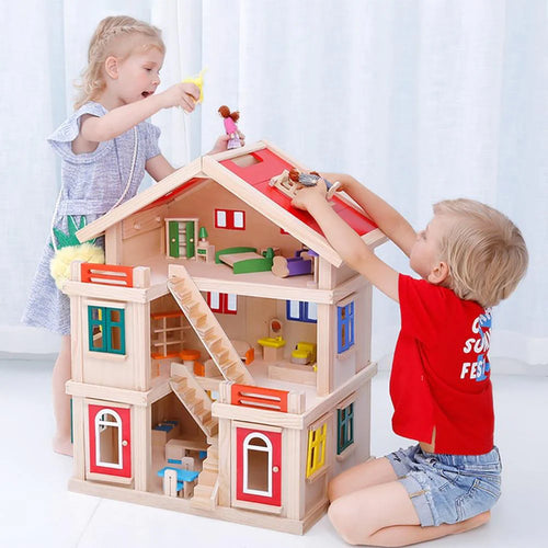playwell Wooden 3-level doll House big playset