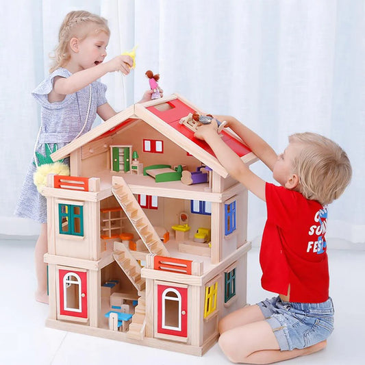 playwell Wooden 3-level doll House big playset